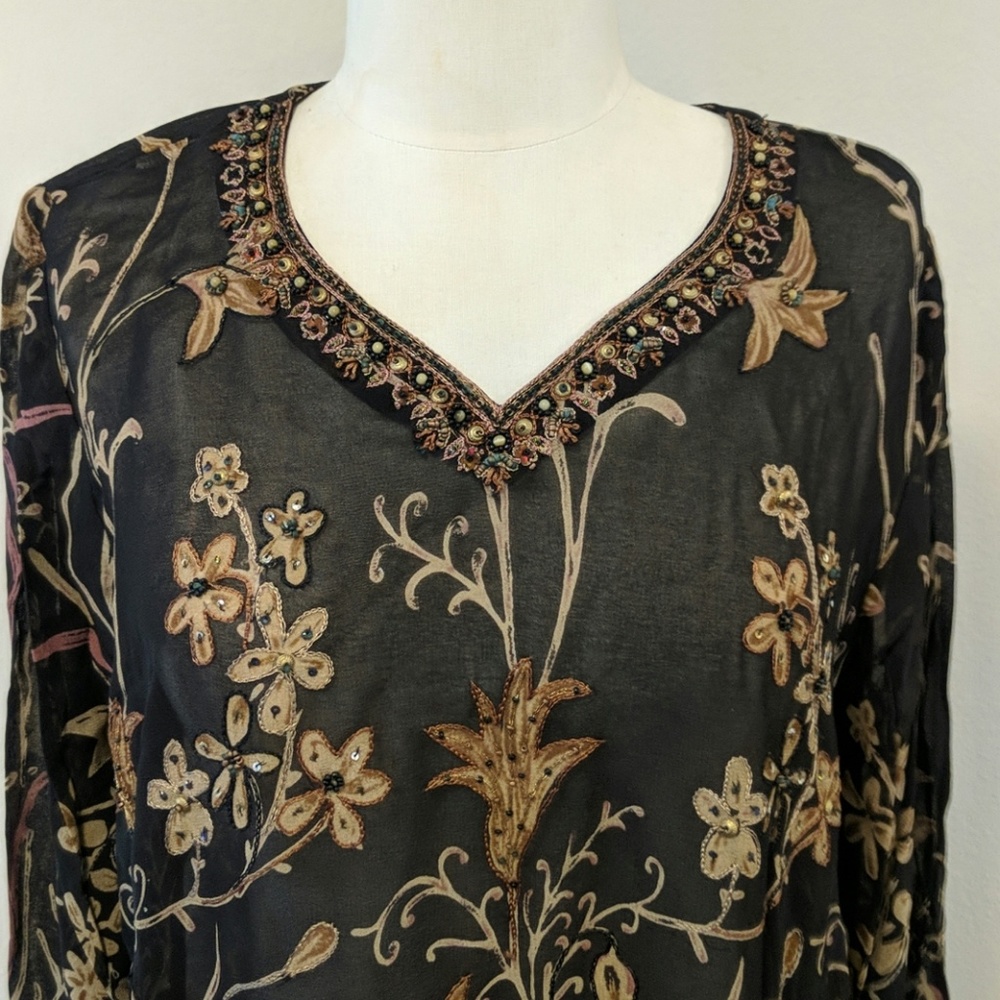 Dressy tunic made in India, tag XXL but see descr